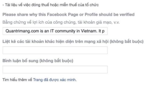 Bước 2  trong đăng ký tài khoản fanpage facebook tick xanh